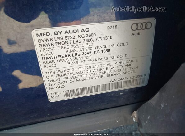 WA1C4AFY0J2223319 2018 AUDI SQ5 Серый Вид подкапотного пространства
