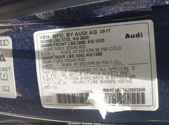 WA1C4AFY4J2053840 2018 AUDI SQ5 Blue Vista del compartimento del motor