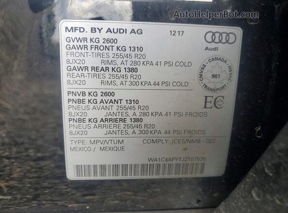 WA1C4AFY7J2107535 2018 AUDI SQ5 Black Вид підкапотного простору