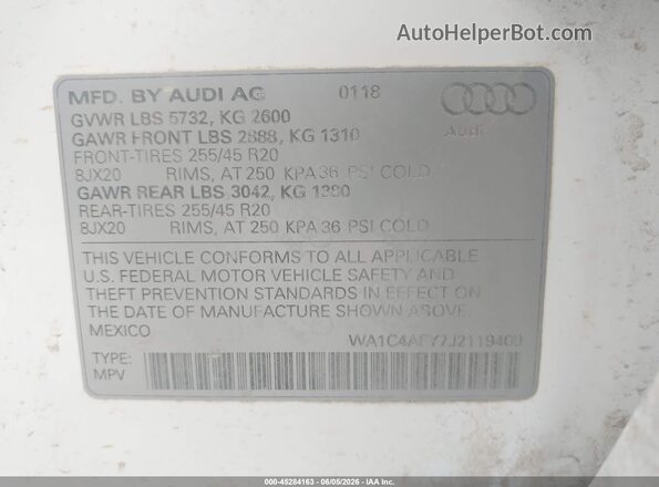 WA1C4AFY7J2119409 2018 AUDI SQ5 Белый Вид подкапотного пространства