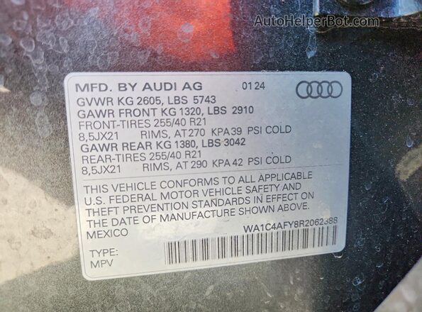 WA1C4AFY8R2062388 2024 AUDI SQ5 Серый Вид наклейки с VIN-кодом