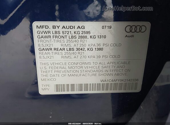 WA1C4AFY9K2142336 2019 AUDI SQ5 Blue 