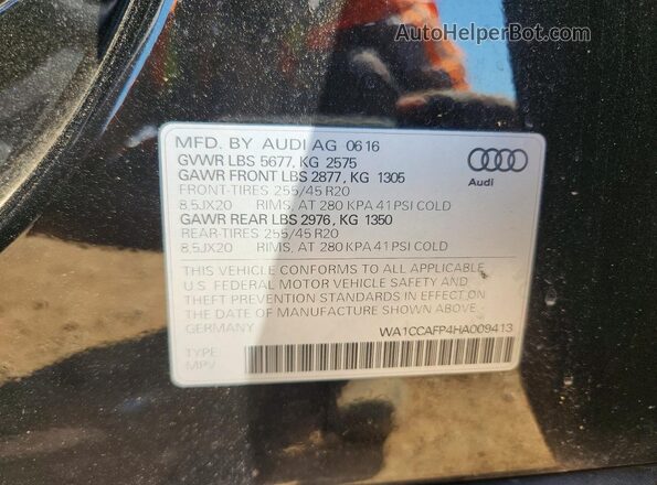 WA1CCAFP4HA009413 2017 AUDI SQ5 Black Вид наклейки з VIN-кодом