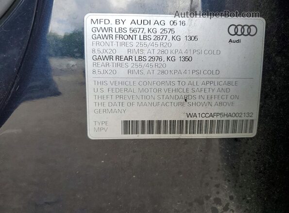 WA1CCAFP5HA002132 2017 AUDI SQ5 Black VIN sticker view
