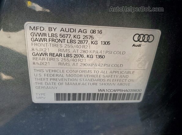 WA1CCAFP5HA039830 2017 AUDI SQ5 Gray VIN կոդի պիտակի տեսք