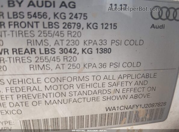 WA1CNAFY1J2087828 2018 AUDI Q5 White Widok komory silnika