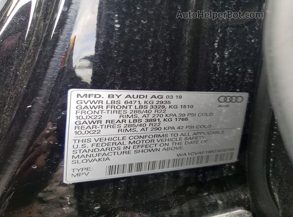 WA1CVAF16KD033708 2019 AUDI Q8 Black 