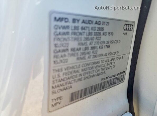 WA1CVAF18MD025824 2021 AUDI Q8 White Вид наклейки з VIN-кодом