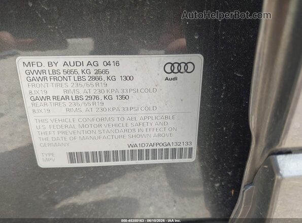 WA1D7AFP0GA132133 2016 AUDI Q5 Gray Engine compartment view
