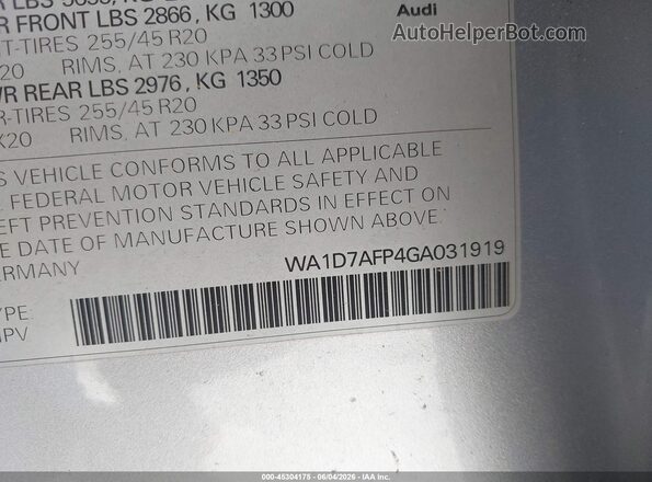 WA1D7AFP4GA031919 2016 AUDI Q5 Silver Շարժիչի բաժամունքի տեսք