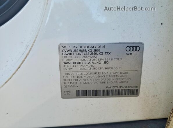 WA1D7AFP4GA126156 2016 AUDI Q5 White ძრავის განყოფილების ხედი