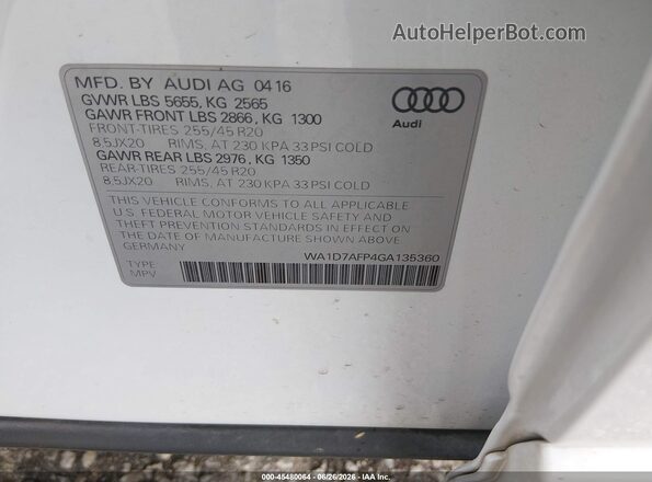WA1D7AFP4GA135360 2016 AUDI Q5 White Widok komory silnika