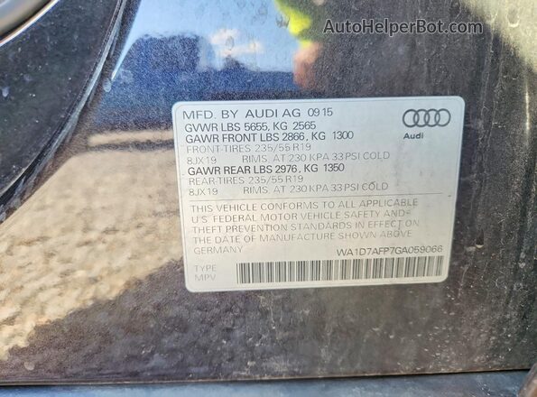 WA1D7AFP7GA059066 2016 AUDI Q5 Серый Вид наклейки с VIN-кодом