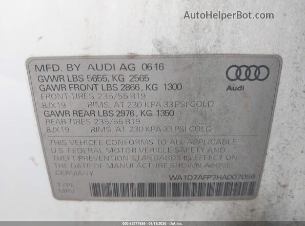 WA1D7AFP7HA007096 2017 AUDI Q5 White 
