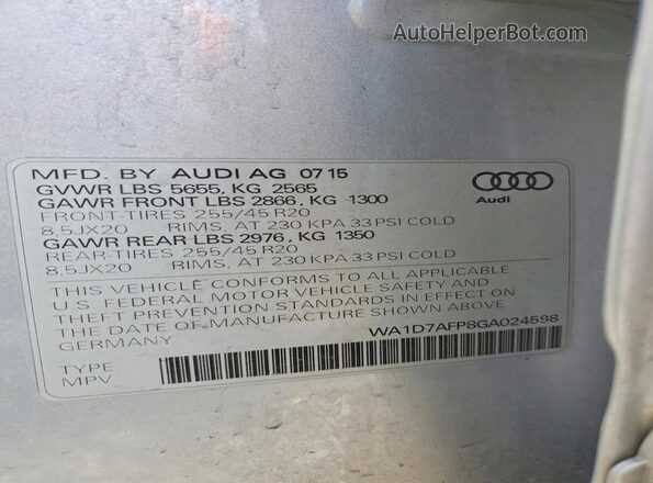 WA1D7AFP8GA024598 2016 AUDI Q5 Silver 360 interior view