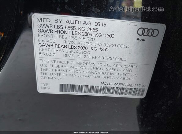 WA1D7AFP8GA041708 2016 AUDI Q5 Black Շարժիչի բաժամունքի տեսք