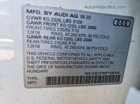 WA1DECF30P1138268 2023 AUDI Q3 White Սալոնի 360 աստիճան տեսք