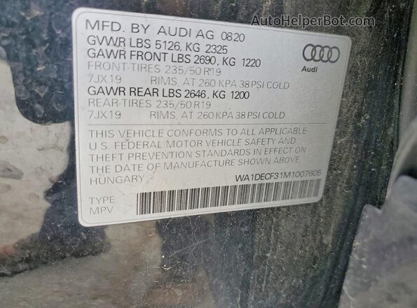WA1DECF31M1007605 2021 AUDI Q3 Black Widok naklejki z numerem VIN