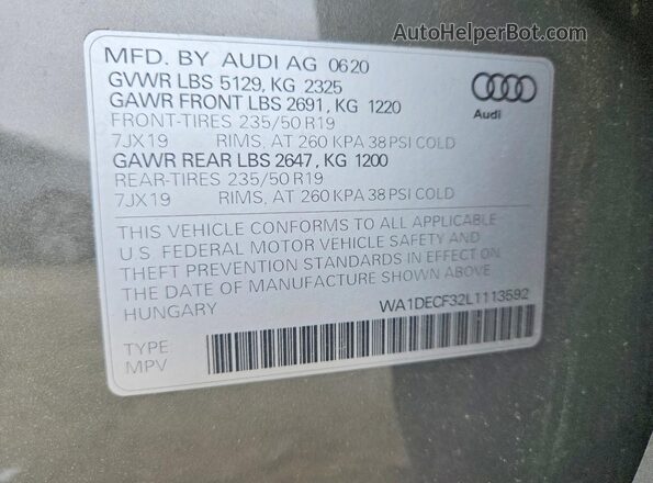WA1DECF32L1113592 2020 AUDI Q3 Gray VIN կոդի պիտակի տեսք