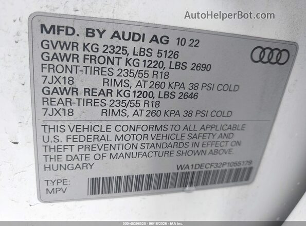 WA1DECF32P1055179 2023 AUDI Q3 White ძრავის განყოფილების ხედი