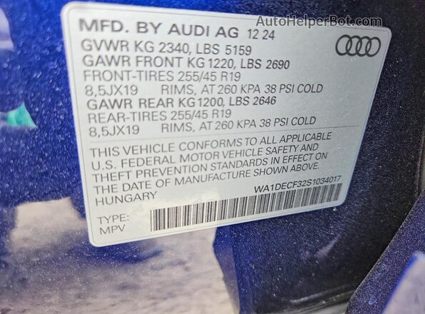 WA1DECF32S1034017 2025 AUDI Q3 Blue Սալոնի 360 աստիճան տեսք
