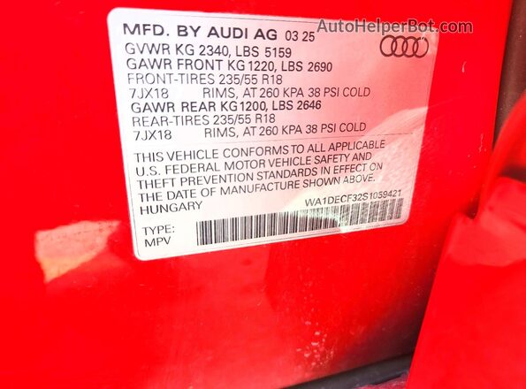 WA1DECF32S1059421 2025 AUDI Q3 Красный 