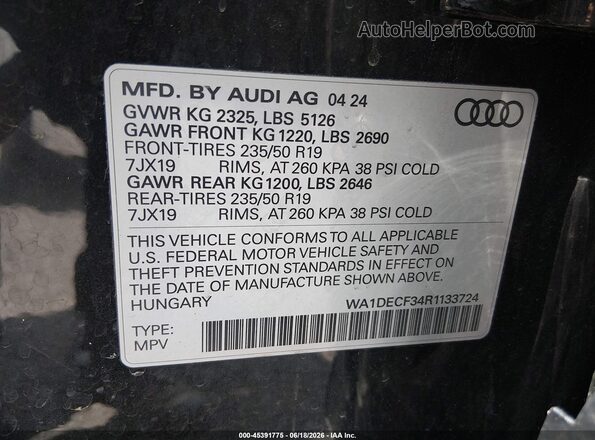WA1DECF34R1133724 2024 AUDI Q3 Black ძრავის განყოფილების ხედი