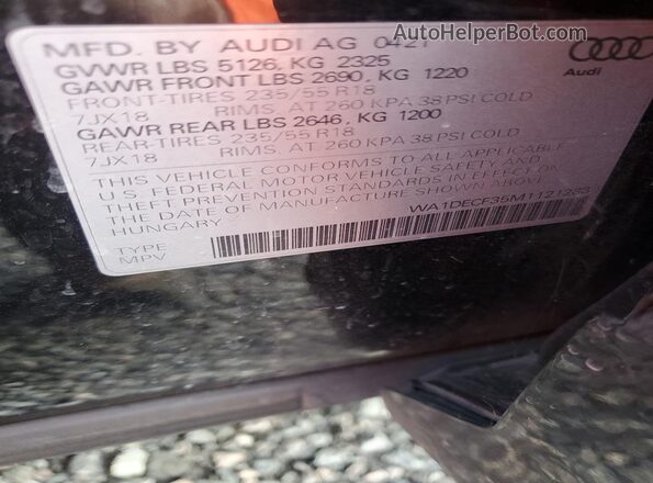 WA1DECF35M1121283 2021 AUDI Q3 Black VIN sticker view