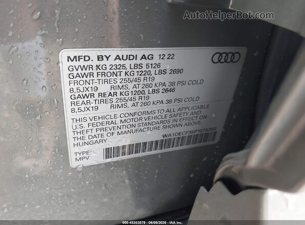 WA1DECF35P1075393 2023 AUDI Q3 Серый Вид подкапотного пространства