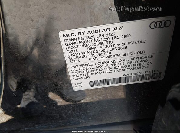 WA1DECF37P1113903 2023 AUDI Q3 Black Շարժիչի բաժամունքի տեսք