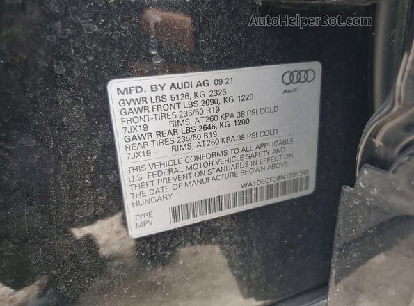 WA1DECF39N1031345 2022 AUDI Q3 Black 360 interior view