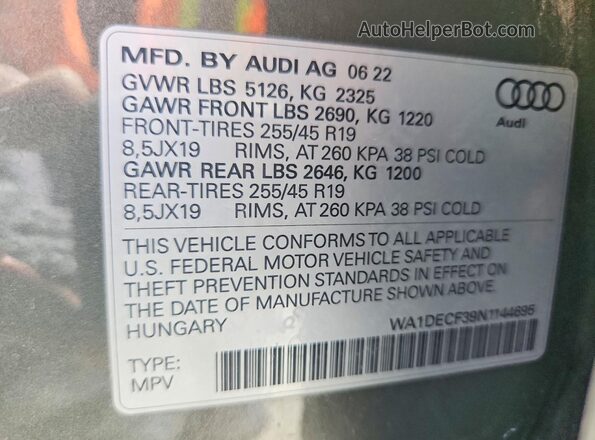 WA1DECF39N1144695 2022 AUDI Q3 Gray Սալոնի 360 աստիճան տեսք