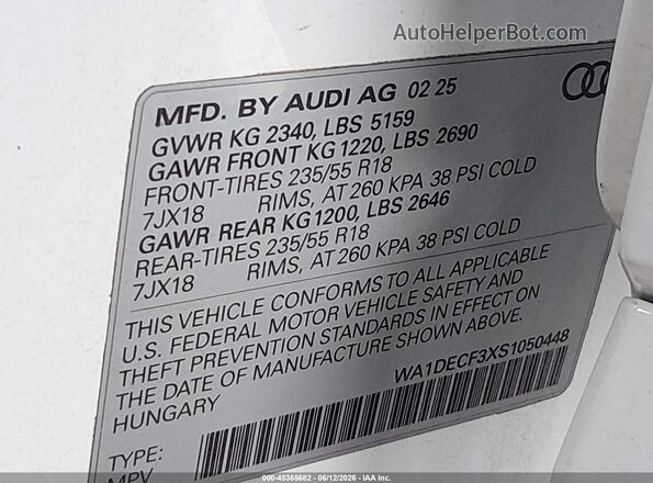 WA1DECF3XS1050448 2025 AUDI Q3 White 
