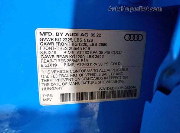 WA1DEDF38P1033046 2023 AUDI Q3 Blue VIN կոդի պիտակի տեսք