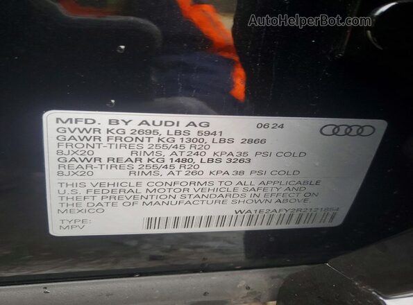 WA1E2AFY2R2121854 2024 AUDI Q5 Black Вид наклейки з VIN-кодом