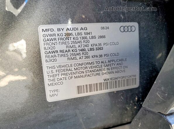 WA1E2AFY3R2124794 2024 AUDI Q5 Gray VIN sticker view