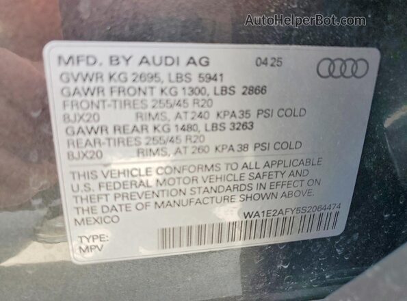 WA1E2AFY5S2064474 2025 AUDI Q5 Gray 360 interior view
