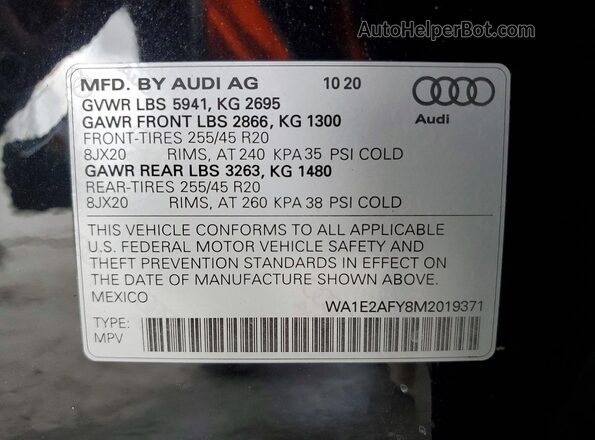 WA1E2AFY8M2019371 2021 AUDI Q5 Black Շարժիչի բաժամունքի տեսք