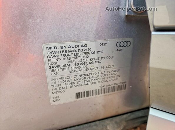 WA1EAAFY3N2103098 2022 AUDI Q5 Silver Widok komory silnika