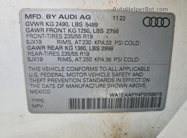 WA1EAAFY4P2058515 2023 AUDI Q5 White Widok wnętrza 360 stopni