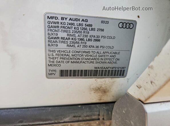 WA1EAAFY4P2121287 2023 AUDI Q5 White Engine compartment view