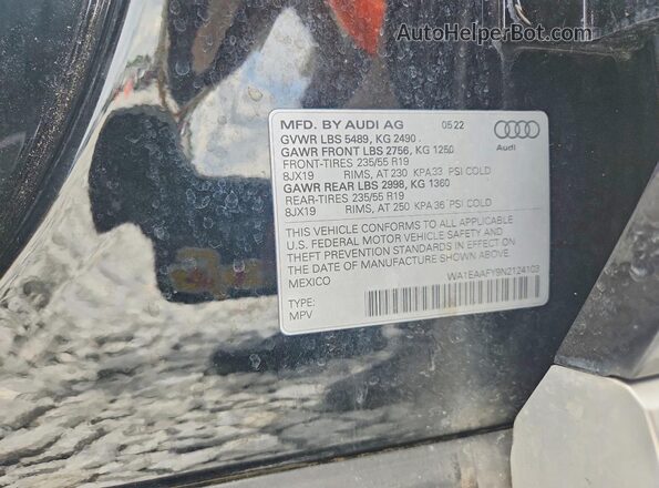 WA1EAAFY9N2124103 2022 AUDI Q5 Черный Вид наклейки с VIN-кодом