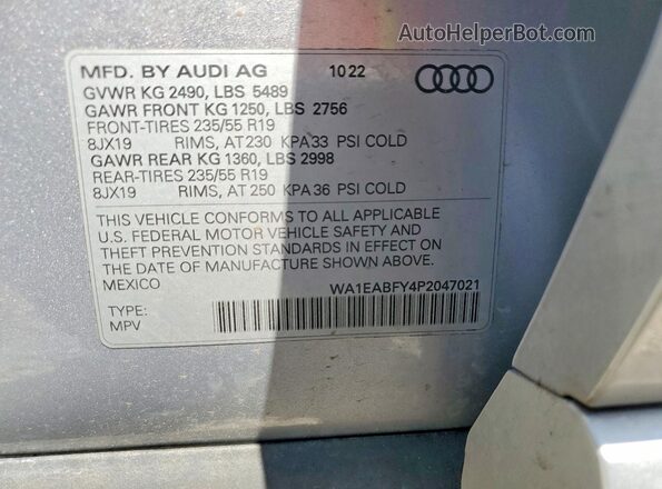 WA1EABFY4P2047021 2023 AUDI Q5 Silver Вид наклейки з VIN-кодом