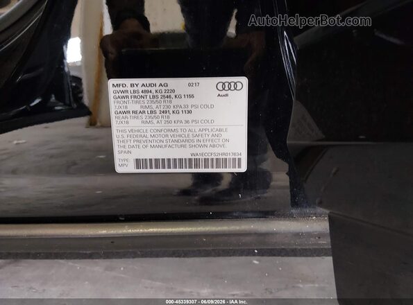 WA1ECCFS2HR017634 2017 AUDI Q3 Black ძრავის განყოფილების ხედი