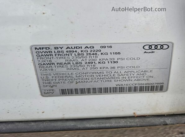WA1ECCFS5HR007695 2017 AUDI Q3 White VIN կոդի պիտակի տեսք
