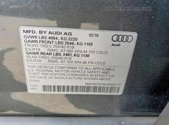 WA1ECCFS6JR026276 2018 AUDI Q3 Gray 