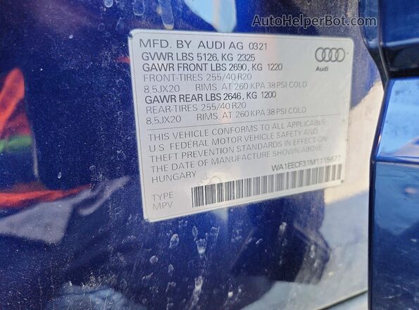 WA1EECF31M1115677 2021 AUDI Q3 Blue 