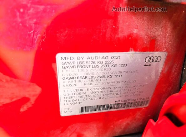 WA1EECF32M1127918 2021 AUDI Q3 Red სალონის 360-გრადუსიანი ხედი