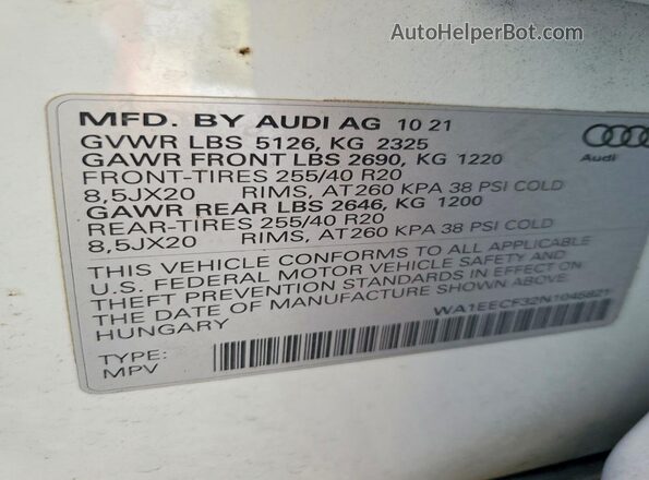 WA1EECF32N1045821 2022 AUDI Q3 White 