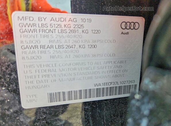 WA1EECF37L1027263 2020 AUDI Q3 Black Շարժիչի բաժամունքի տեսք